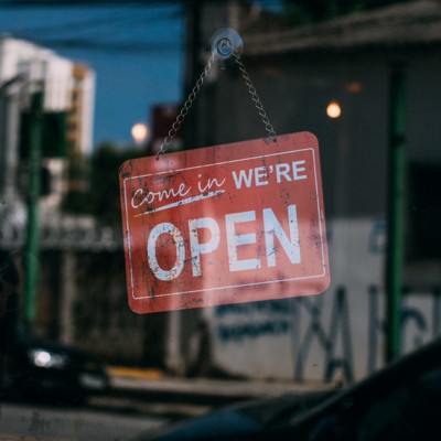 "We're open" business sign in Florida