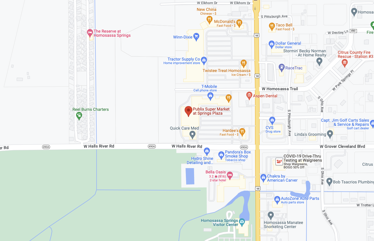 Map to Homosassa Publix Kiosk